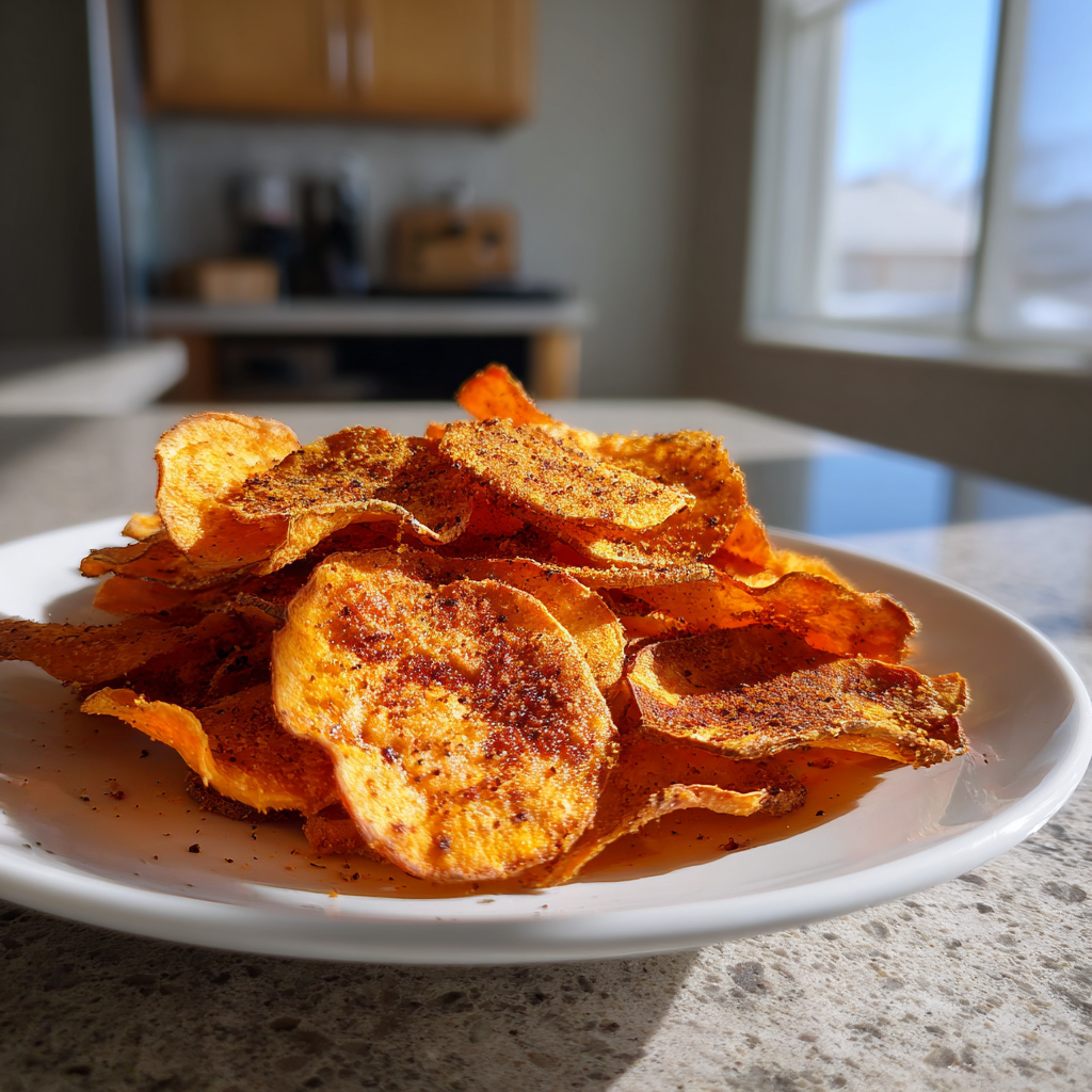 Knusprige Air-Fryer-Süßkartoffelchips: 3 Zutaten Wunder